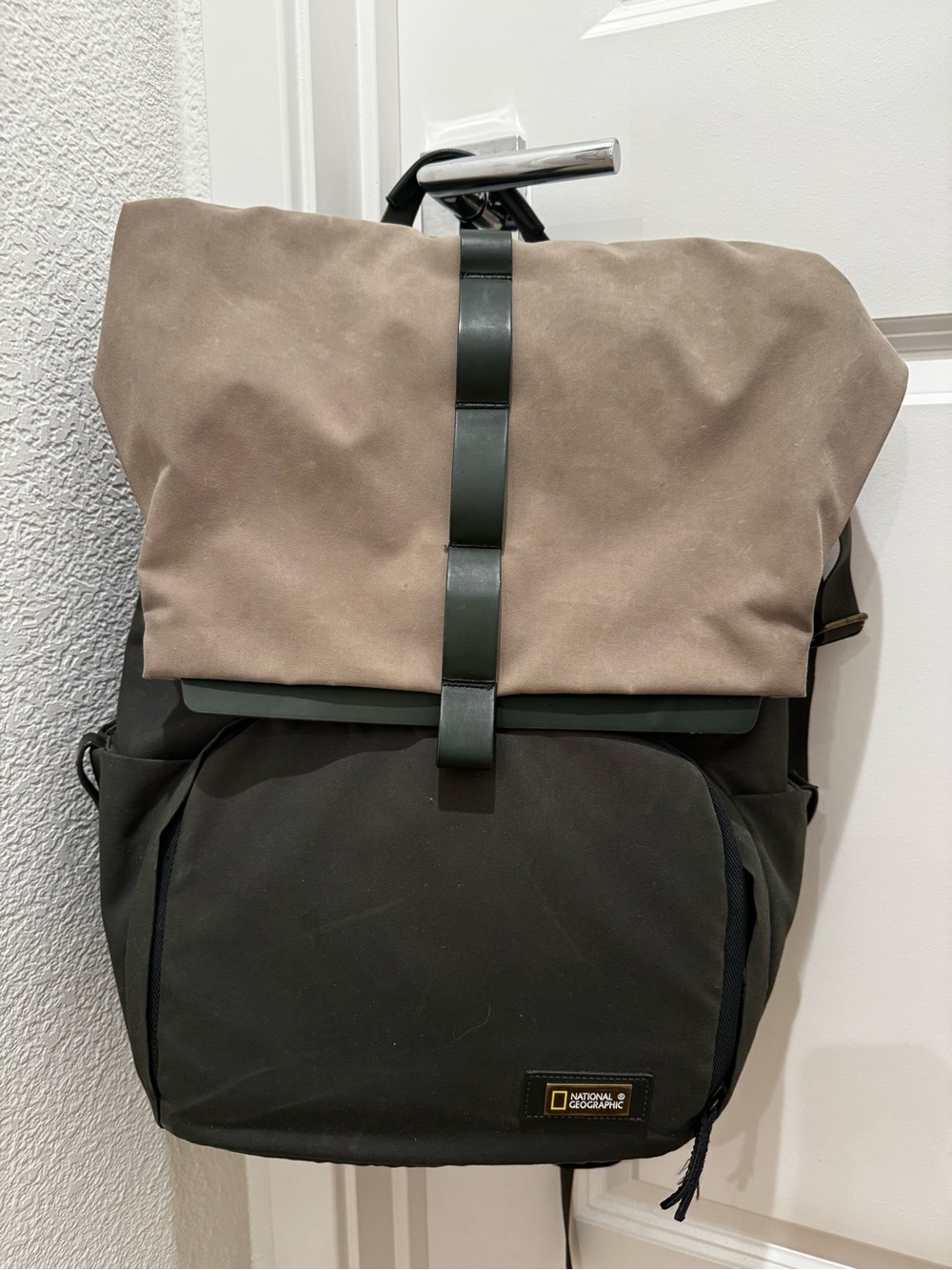 National Geographic Two-Tone Roll-Top Backpack - Khaki & Dark Green